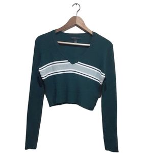 S.W.S. Women's Striped Knit Top Cropped Long Sleeves Green Size Large
